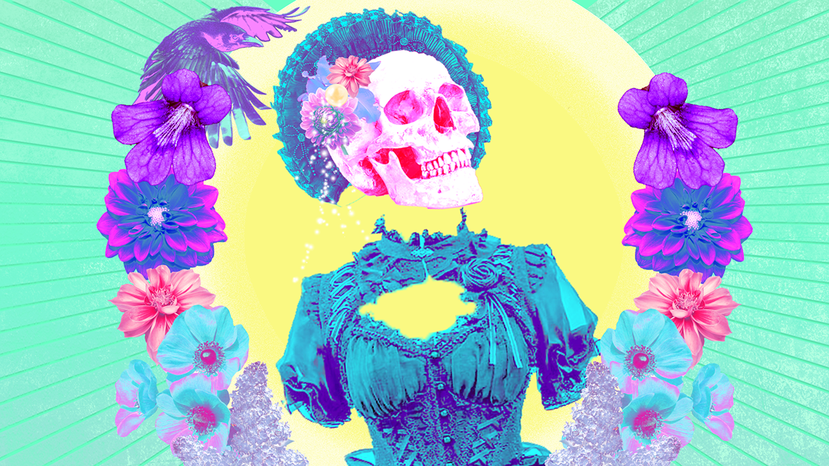 Colorful floral skull Photoshop composition