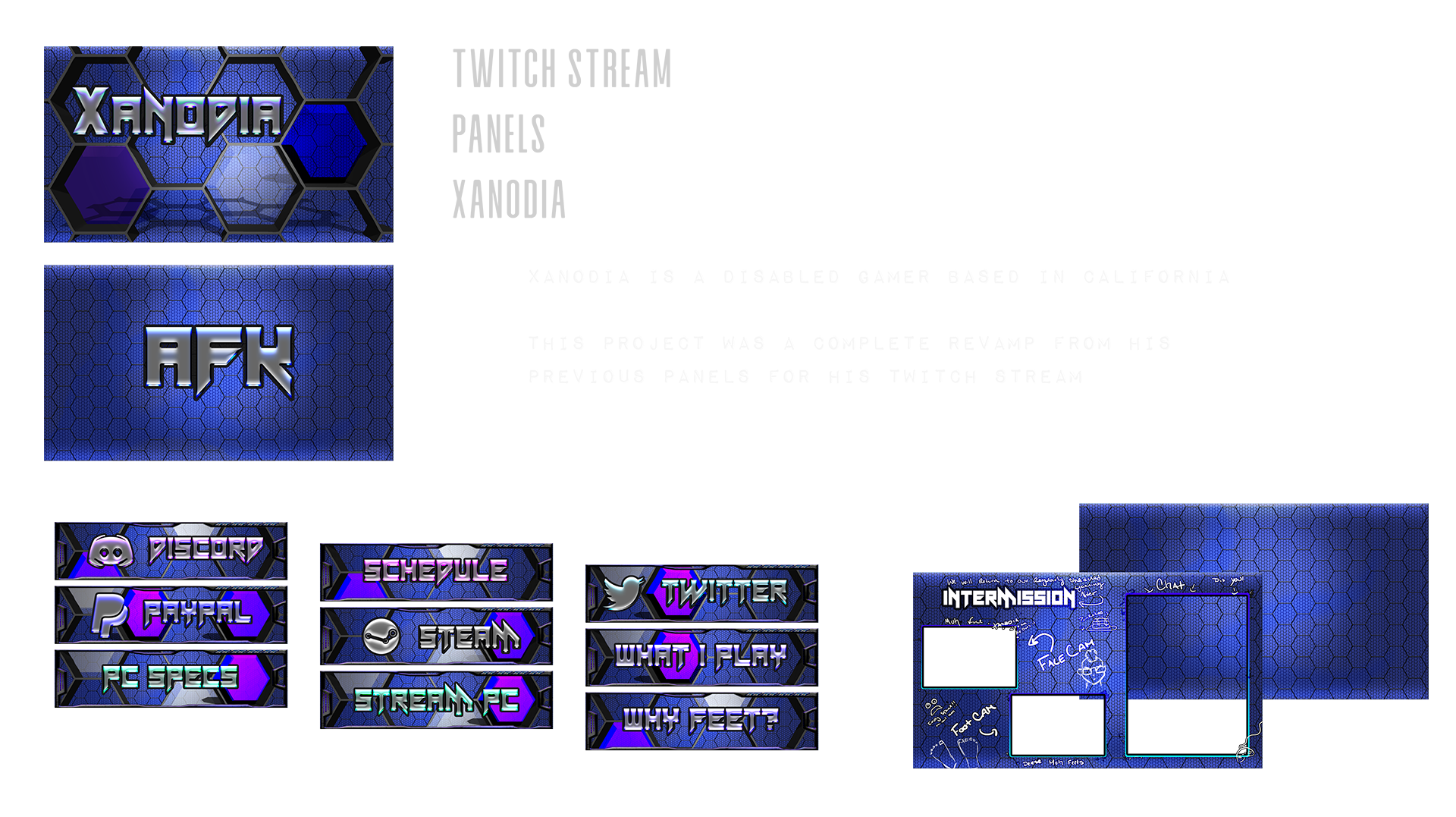 Purple and blue Twitch stream overlay kit